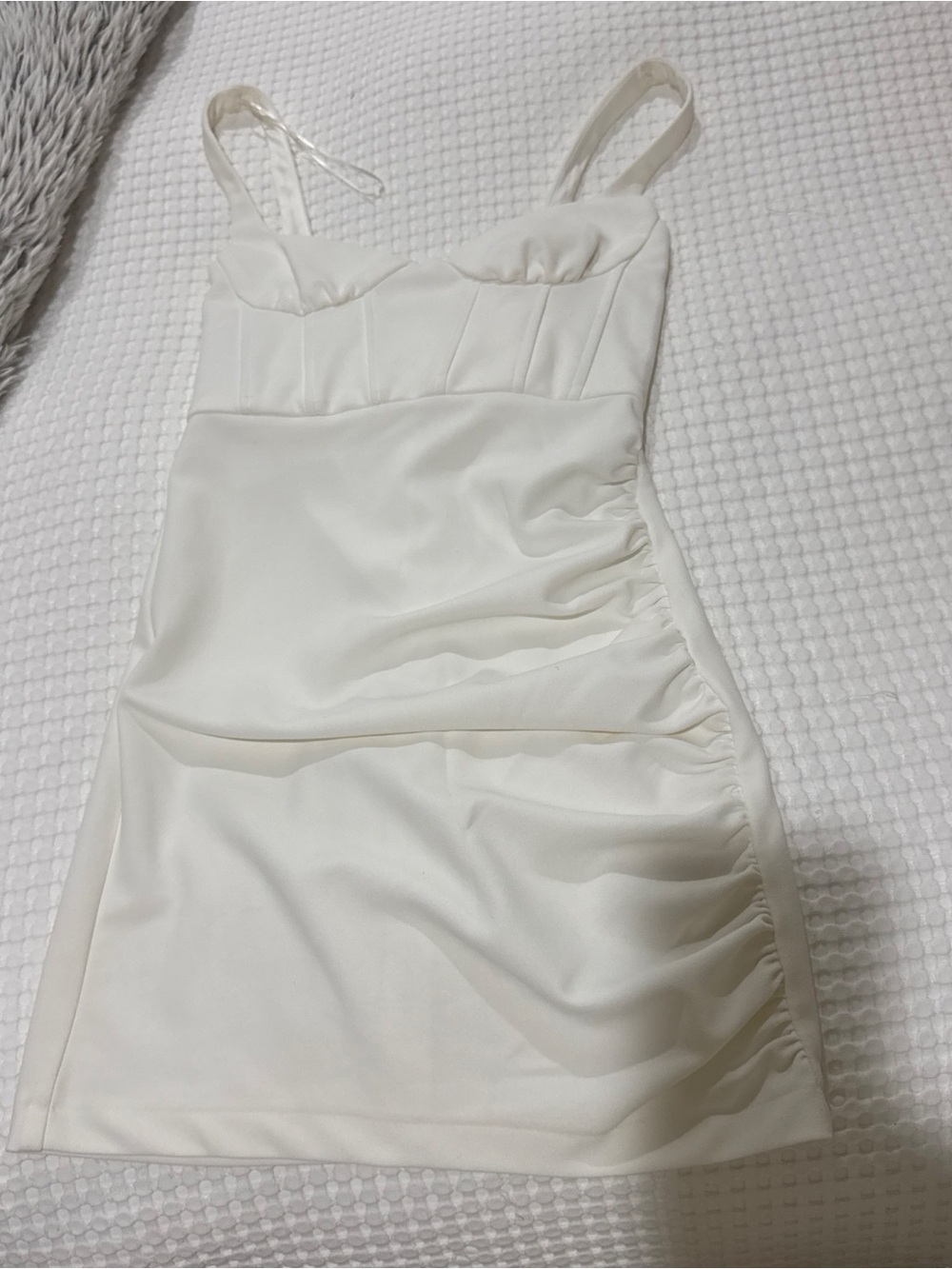 Zara White Ruched Bustier Mini Dress